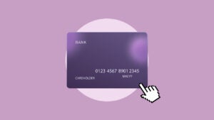 Design element displaying a illustrated credit card with a mouse cursor clicking on it.